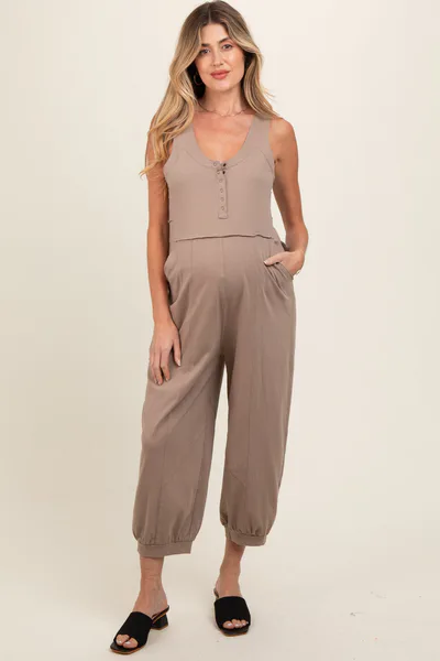 PinkBlush Taupe Loose Fit Sleeveless Maternity Jumpsuit