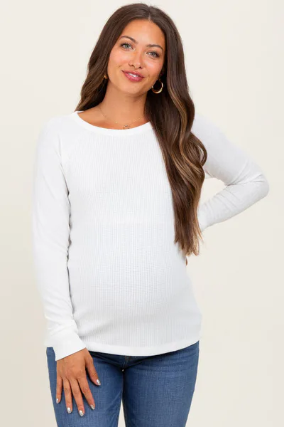 PinkBlush Ivory Waffle Knit Maternity Long Sleeve Top