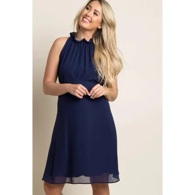 Target PinkBlush Navy Blue Chiffon High Neck Maternity Dress Navy Small