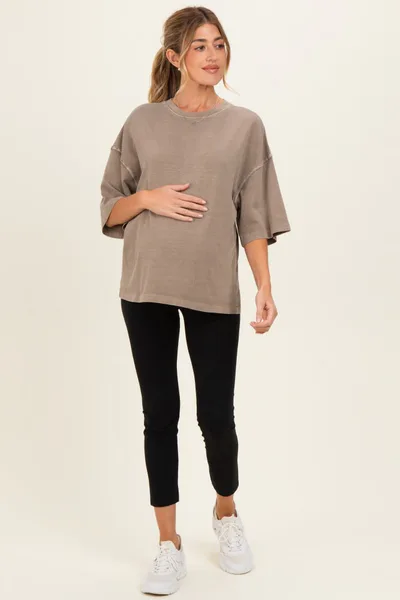 PinkBlush Mocha Pigment Oversized Half-Sleeve Maternity T-Shirt