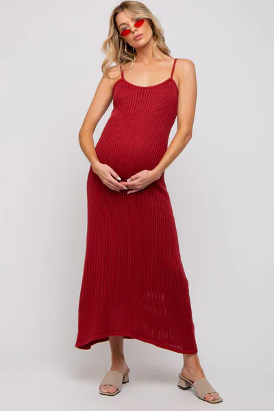 PinkBlush Rust Open Knit Crochet Maternity Midi Dress