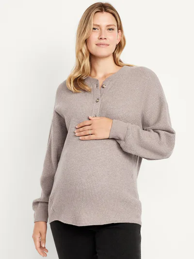 Old Navy Maternity Oversized Cozy Waffle Henley Top