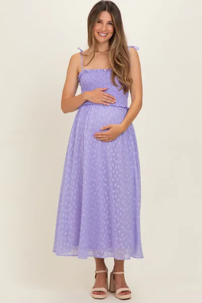 PinkBlush Lavender Shoulder Tie Maternity Midi Dress