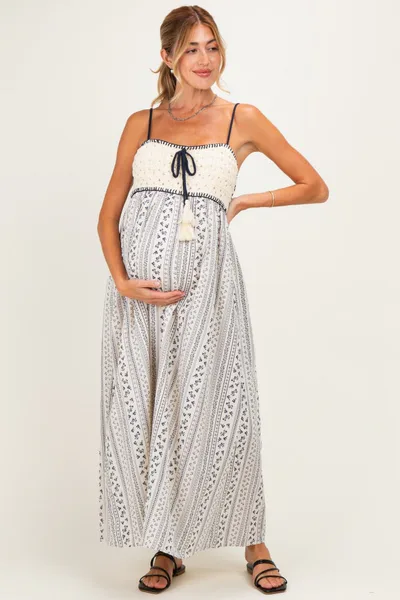 PinkBlush Navy Bohemian Dream Crochet Cotton Maternity Maxi Dress