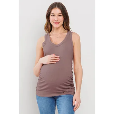 Target Hello Miz Sleeveless Ribbed Side Ruched Maternity Tank Top - Dark Mauve - Medium