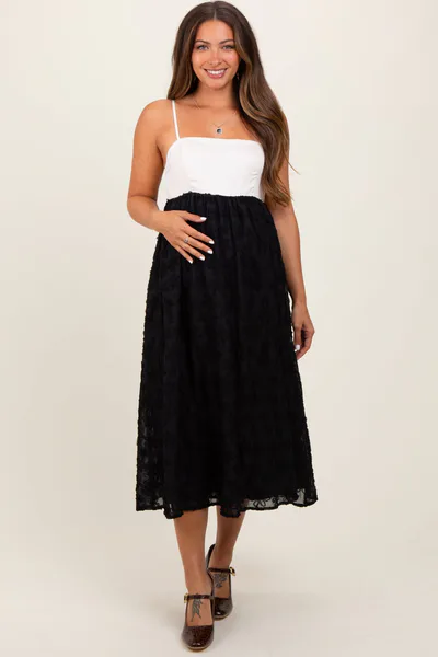 PinkBlush Black Colorblock Lace Maternity Maxi Dress