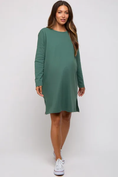 PinkBlush Green Long Sleeve Maternity Shirt Dress