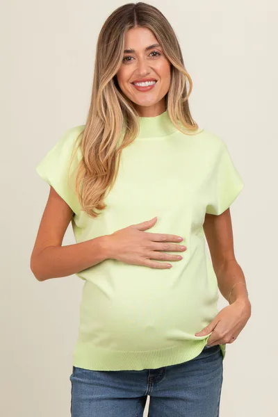 PinkBlush Lime Mock Neck Knit Maternity Top