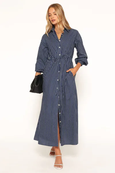 Petal & Pup Hansel Long Sleeve Maxi Dress - Navy Stripe