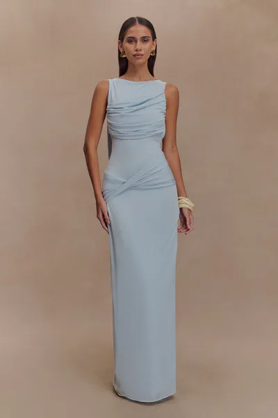 MESHKI Henley Slinky Drape Maxi Dress - Pale Blue