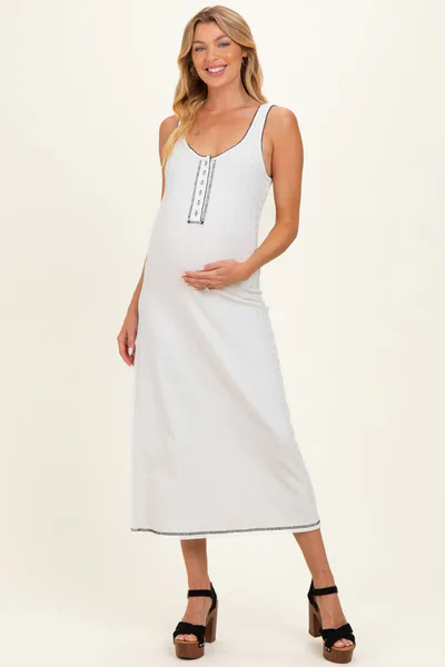 PinkBlush Off White Floral Textured Two Tone Rib Button Front Square Neck