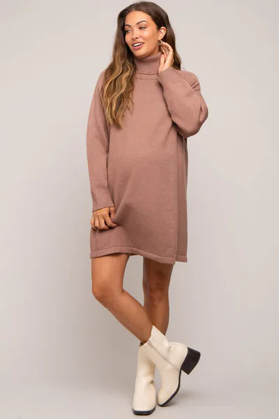 PinkBlush Mocha Knit Turtleneck Maternity Sweater Dress