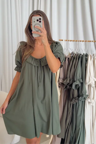 Worth Collective Betty Mini Dress in Forest Green - Bump Friendly