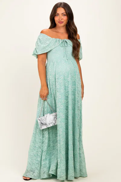 PinkBlush Seafoam Lace Maternity Maxi Dress