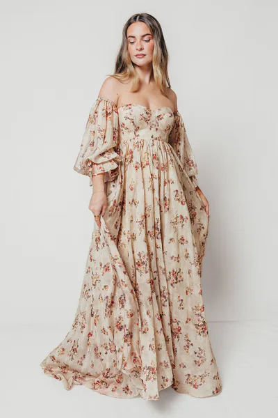 Worth Collective Delilah Maxi Dress with Train in Antique Floral - Bump Friendly *10/6 PRE-ORDER*