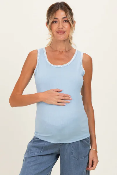 PinkBlush Sky Blue Stitch Detail Maternity Sleeveless Top
