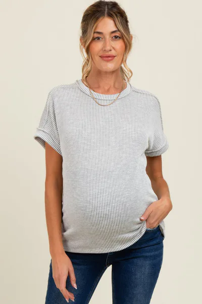PinkBlush Heather Grey Ribbed Exposed Seam Maternity Short Sleeve Top
