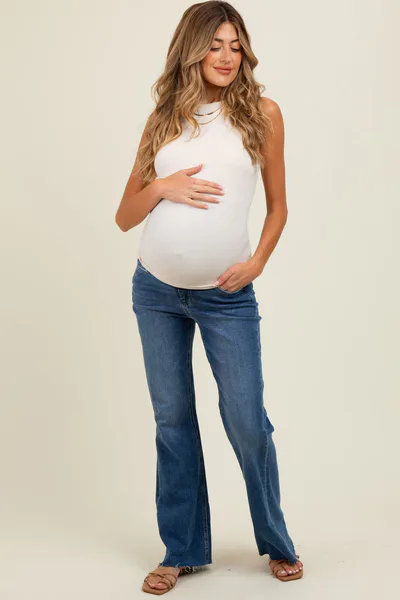 PinkBlush Blue Raw Hem Maternity Flare Leg Jeans