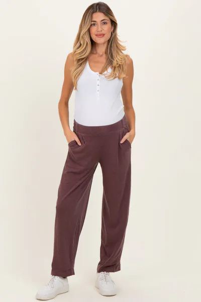 PinkBlush Burgundy Mineral Wash Pleated Maternity Lounge Pants