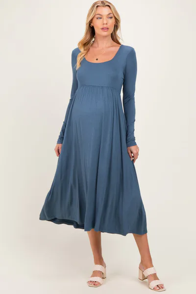 PinkBlush Teal Long Sleeve Scoop Neck Maternity Maxi Dress