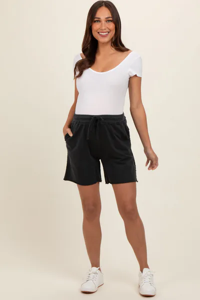 PinkBlush Black Raw Hem Maternity Drawstring Shorts