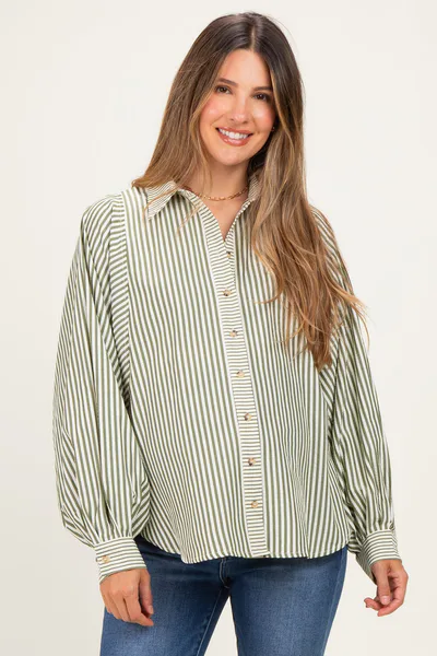 PinkBlush Olive  Drape Batwing Button-Down Maternity Shirt