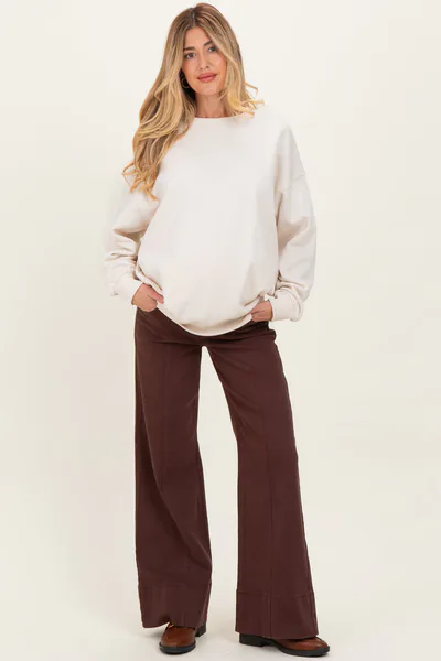 PinkBlush Brown Front Seam Wide Leg Maternity Jeans
