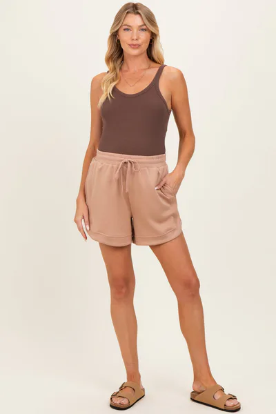PinkBlush Light Taupe Drawstring Relaxed Fit Maternity Shorts