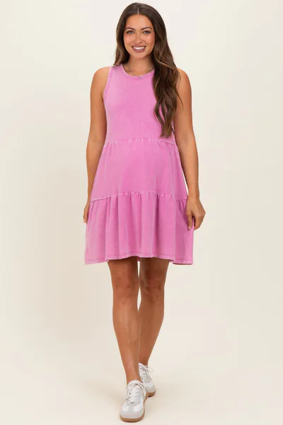 PinkBlush Fuchsia Sleeveless Crewneck Tiered Maternity Mini Dress