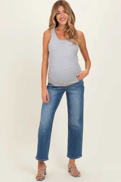 PinkBlush Blue Medium Wash Ankle Straight leg Maternity Jeans