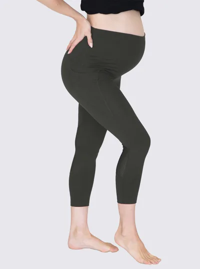 Angel Maternity 3/4 Length Maternity Workout Legging - Olive Green