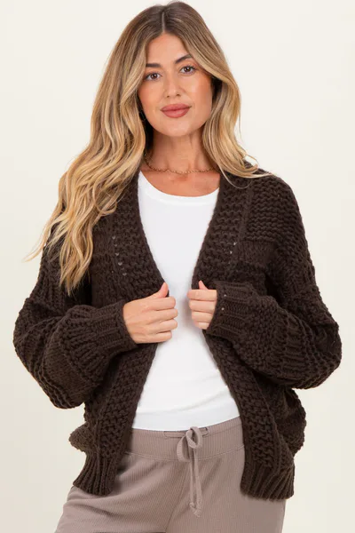 PinkBlush Brown Oversized Chunky Knit Maternity Cardigan