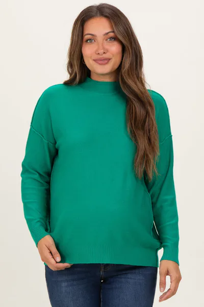 PinkBlush Green Mock Neck Exposed Seam Maternity Sweater