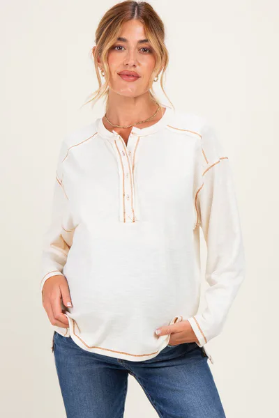 PinkBlush Ivory Ribbed Jersey Oversized Maternity Henley