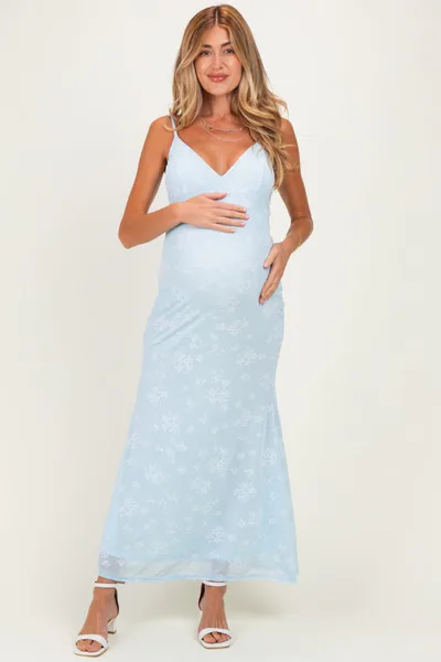 PinkBlush Light Blue Floral Sleeveless V-Neck Maternity Maxi Dress