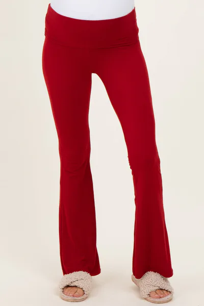 PinkBlush Red Fold Over Waistband Maternity Flared Pants