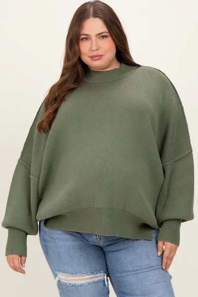 PinkBlush Light Olive Mock Neck Exposed Seam Maternity Sweater