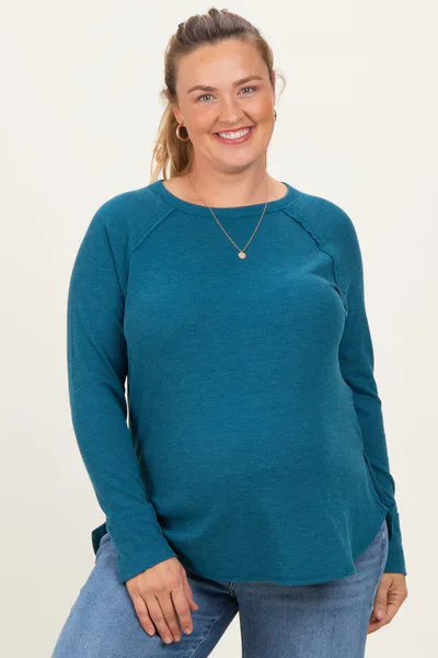 PinkBlush Teal Baby Waffle Knit Long Sleeve Maternity Plus Top