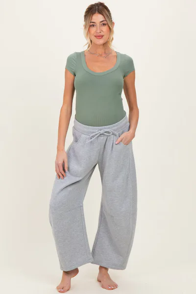 PinkBlush Heather Grey Barrel Leg Drawstring Maternity Sweatpants