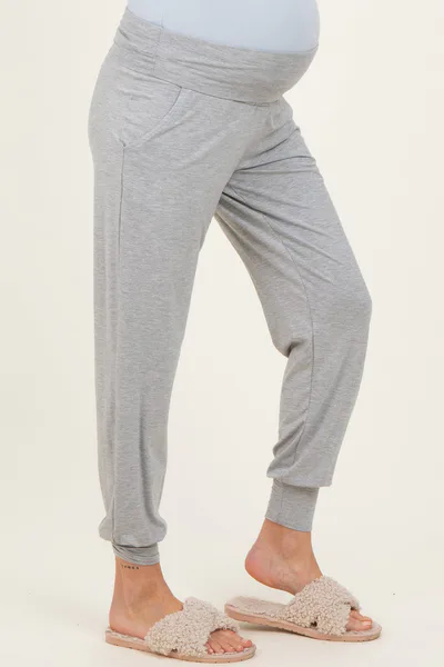 PinkBlush Heather Grey Maternity Band Jogger Pants