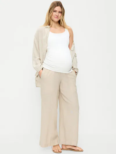 Old Navy Maternity Rollover Waist Linen-Blend Super Wide-Leg Pants