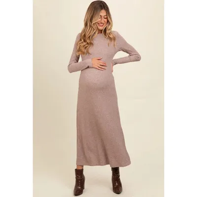 Target Pinkblush Mocha Ribbed Knit Side Slit Maternity Midi Dress XL