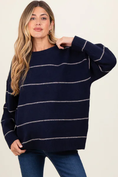 PinkBlush Navy Striped Drop Shoulder Maternity Sweater