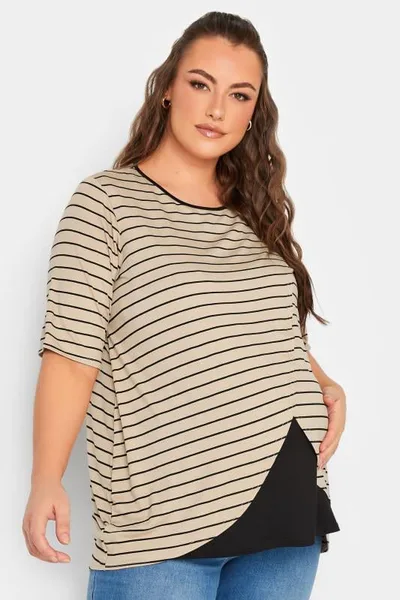 Yours Clothing BUMP IT UP MATERNITY Beige Brown Stripe Print Nursing Top