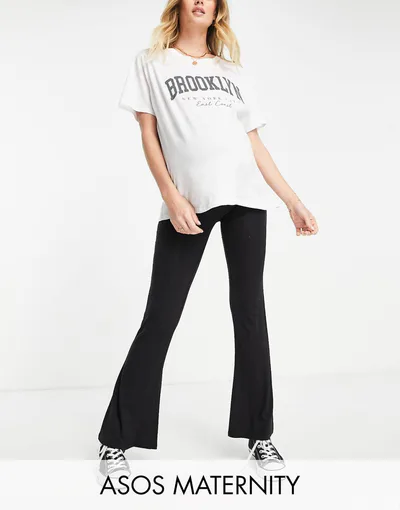 ASOS over the bump kick flare pants in black