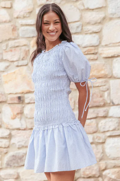 Petal & Pup Kaelyn Gather Mini Dress - Blue Gingham