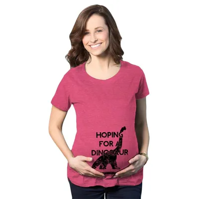 Target Maternity Hoping for a Dinosaur Funny Baby Pregnancy Announcement T shirt - Crazy Dog Maternity T Shirt With Dinosaur Sayings Pink XL