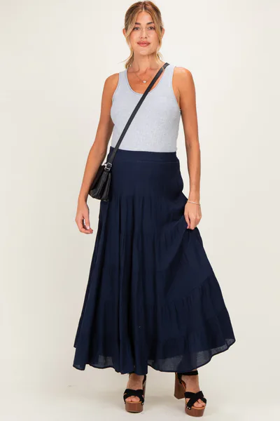 PinkBlush Navy Tiered Maternity Maxi Skirt