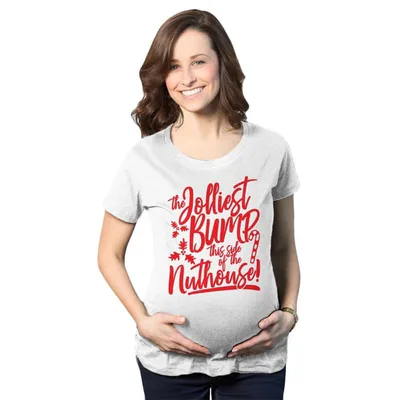 Target Maternity The Jolliest Bump This Side of The Nuthouse Pregnancy T Shirt Cute Christmas Tee - Crazy Dog Maternity T Shirt Gift For Christmas White S