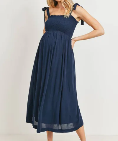Bump City The Aveline Tie Strap Smocked Midi Dress